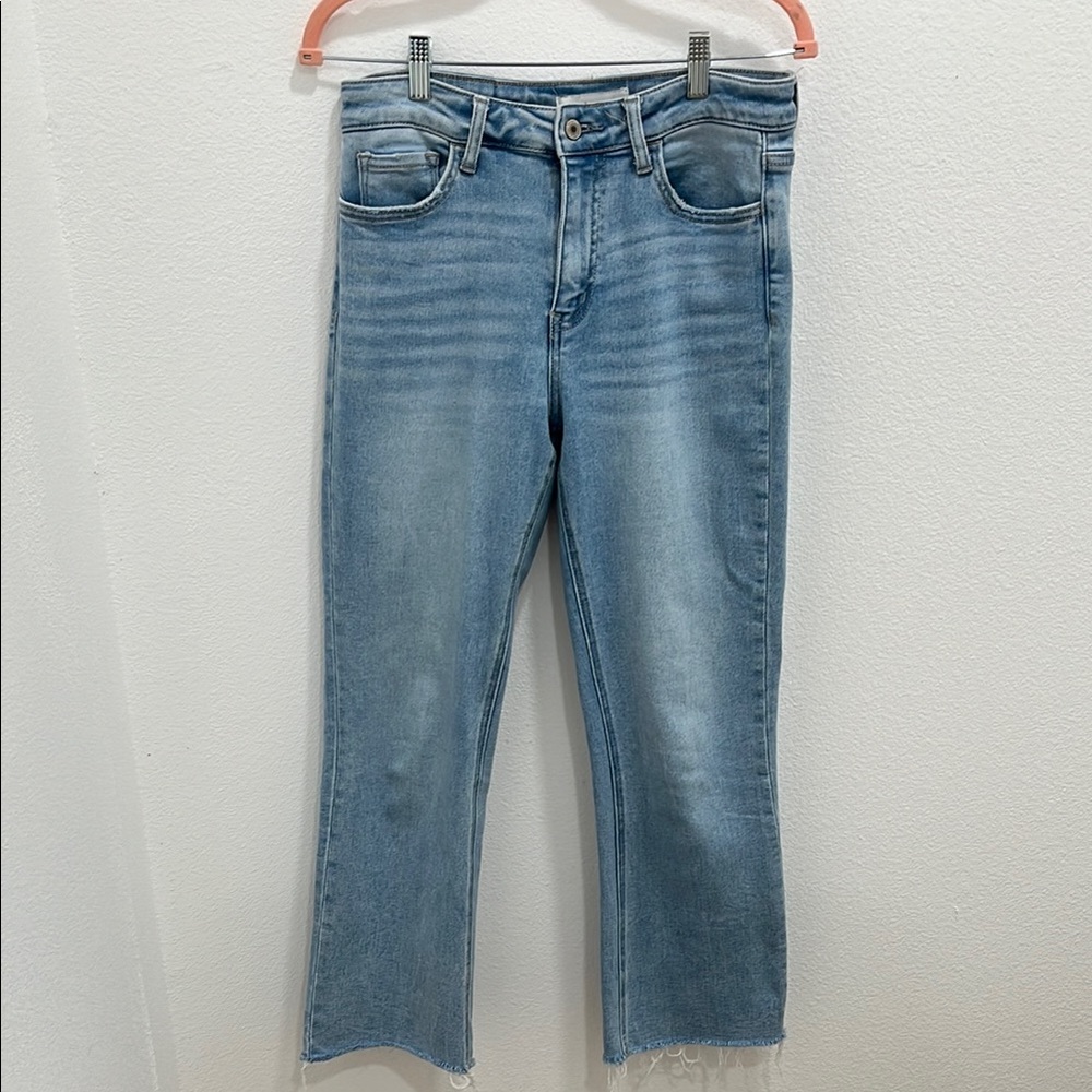 VERVET BY FLYING MONKEY Blue Ankle Cropped Jeans with Raw Hem